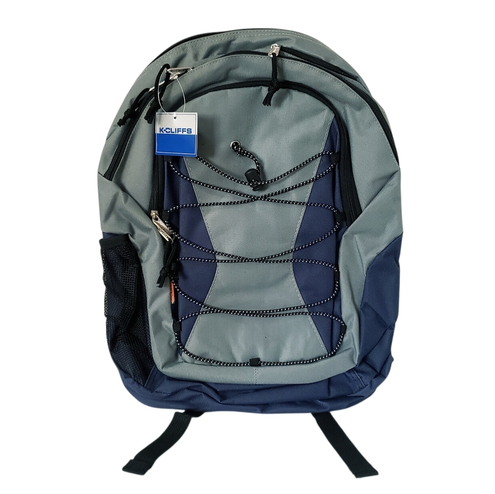 K-Cliffs Unisex 18-inch Bunge Cord Water Resistant Backpack LM187 Grey/Navy NWT